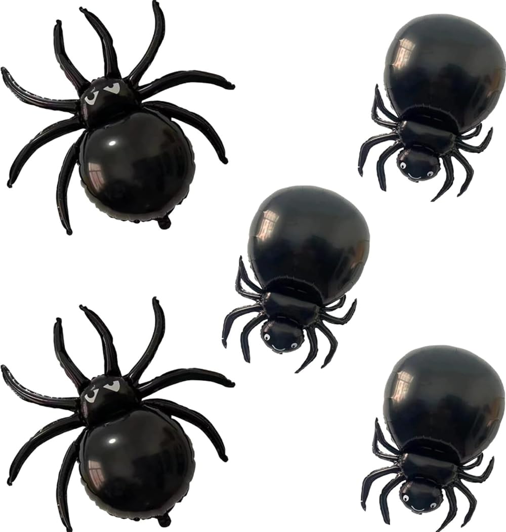 IIEPECA 5 Pcs 3DLarge Size Halloween Spider Foil Balloons Black Spiders Balloon Banner Backdrop Curtain for Birthday Happy Halloween Day Christmas Home Party Decorations