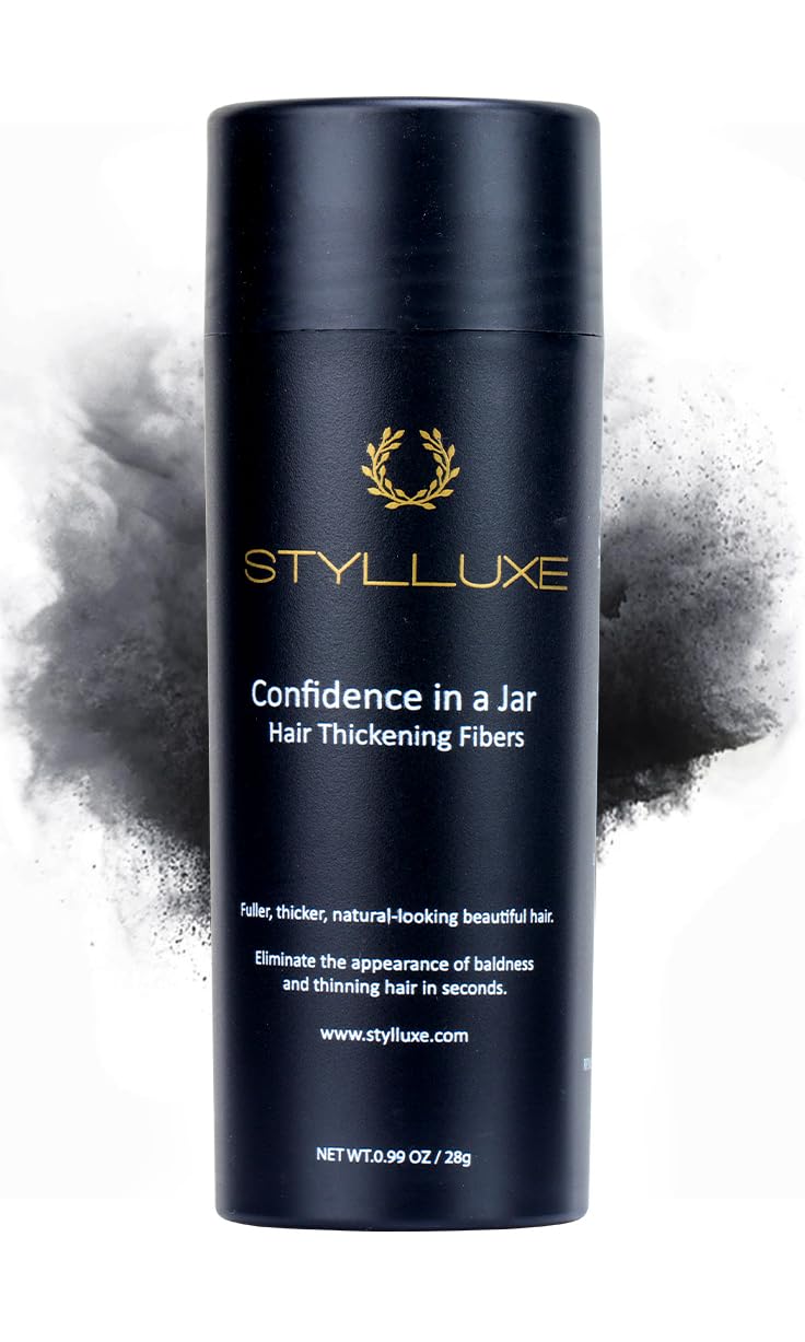 STYLLUXE Hair Thickening Fibers 28g-Black Color| Undetectable & Natural Keratin Hair Building Fiber Concealer for Hair for Men and Women | Non-Itchy, Easy to Wash Out | Naturally Thicker-image-7