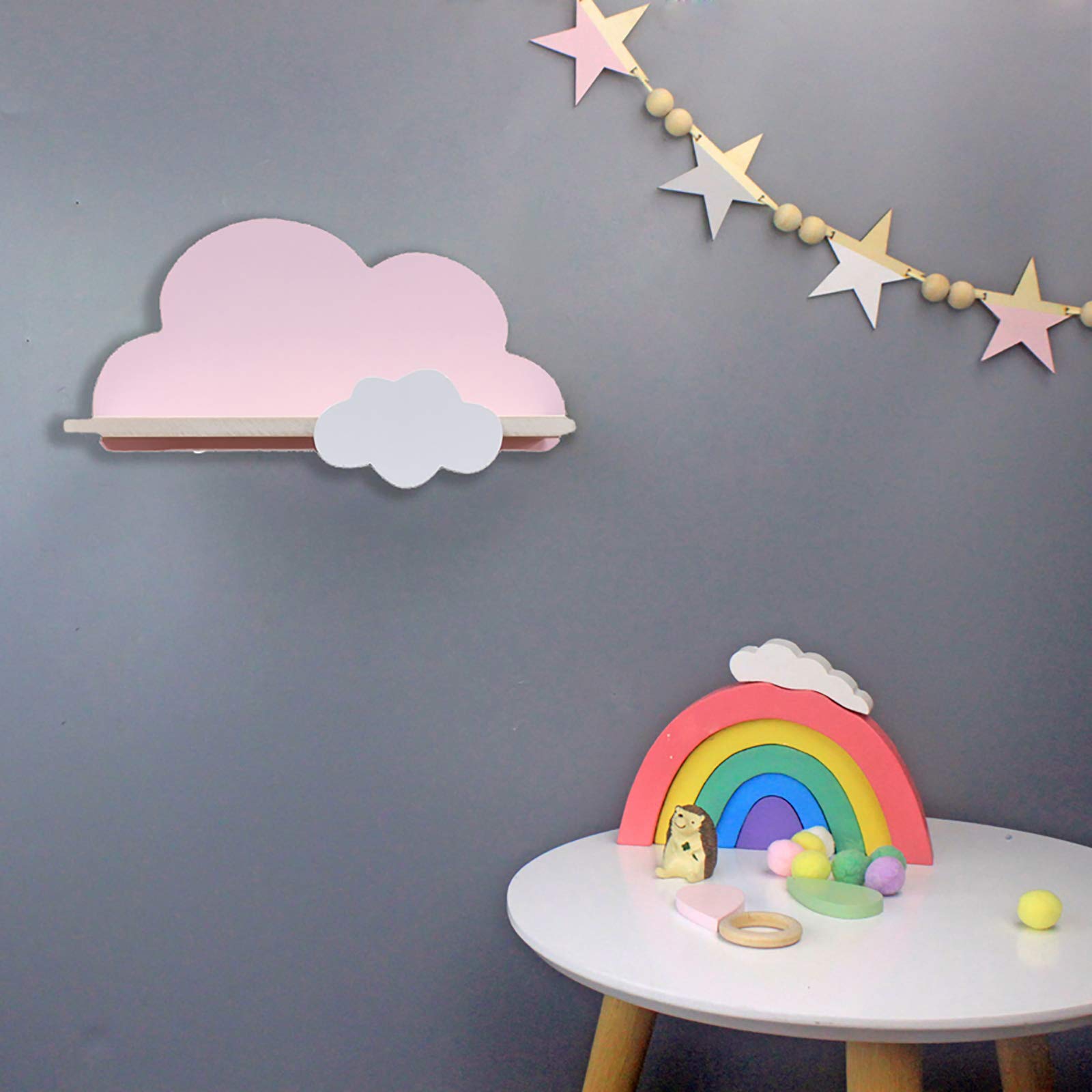 2 mensole a forma di nuvola per cameretta dei bambini o camera da letto, mensola portaoggetti galleggianti per camera da letto dei bambini, decorazione da parete rosa