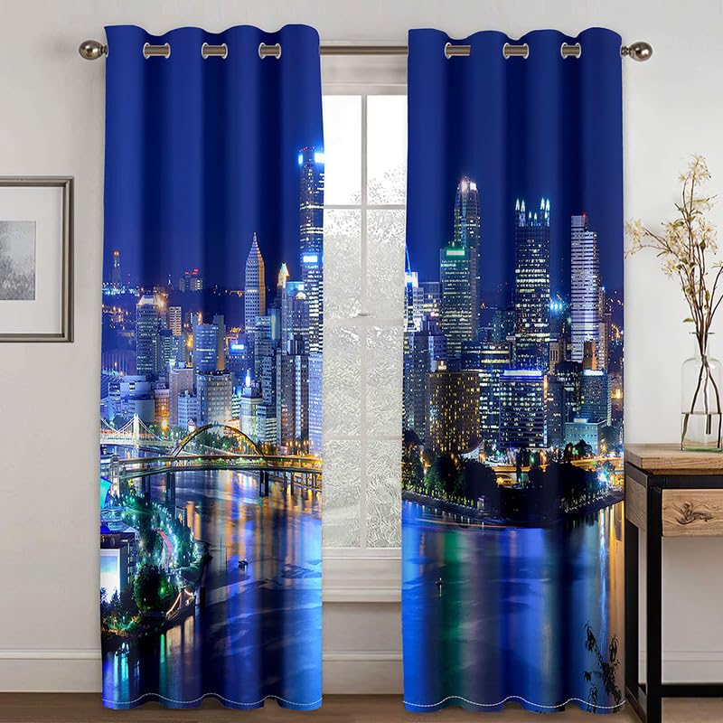 Rptidmv Cortina Opaca 2 Piezas Ciudad Cortinas Salon Modernas 2 Piezas 140x210 cm（An x Al）, Cortinas Opacas Termicas Aislantes Frio y Calor para Habitacion Dormitorio