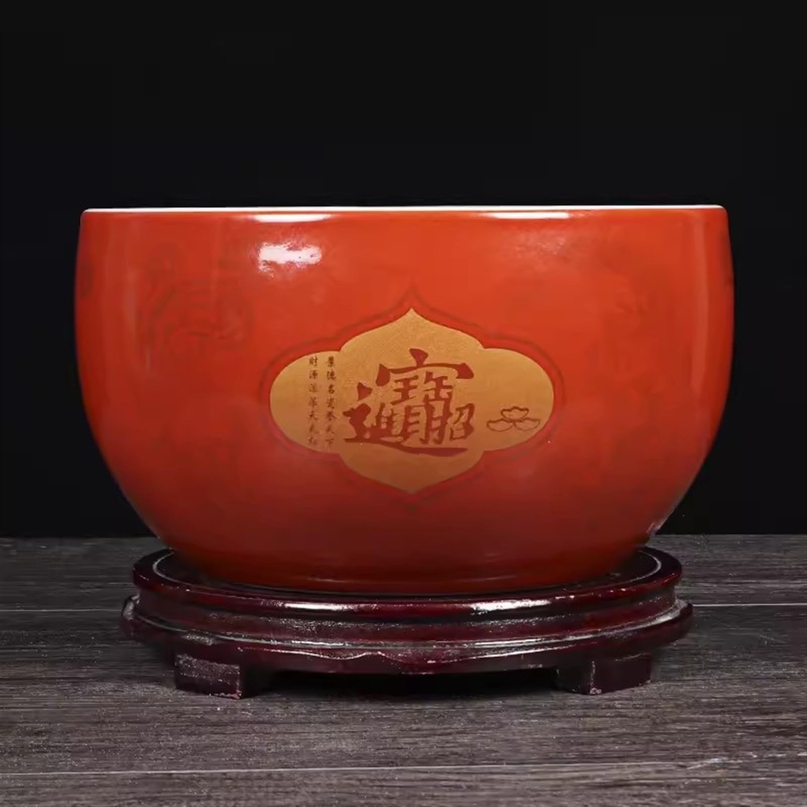 Acquario per Pesci Treasure Bowl Ceramic Fortune Fish Tank Desktop Ceramic Small Treasure Bowl Turtle Feeding Bowl Acquari(Red,26x14cm)