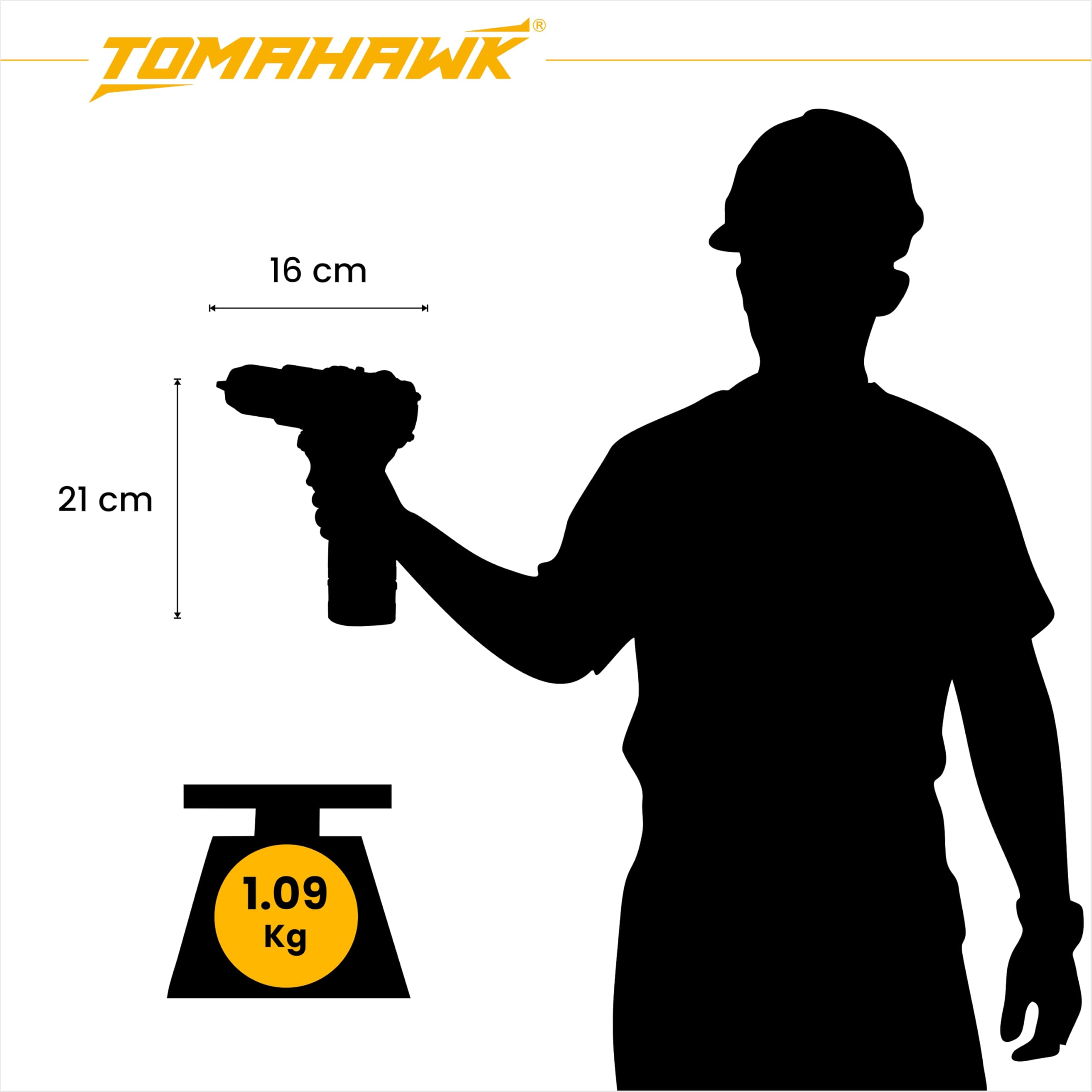 TOMAHAWK® TID3616 Brushless 16V Cordless Impact Driver Machine – 10MM Chuck- Multipurpose Hight Torque Drill – Dual Speed Power Drill with Battery & Charger – Cordless with 3 Operation Modes 4
