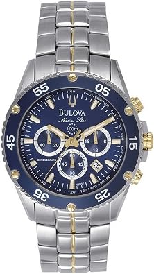 Bulova Mens Marine Star Two-Tone Stainless Steel Chronograph Quartz Watch, Blue Dial Style 98H37