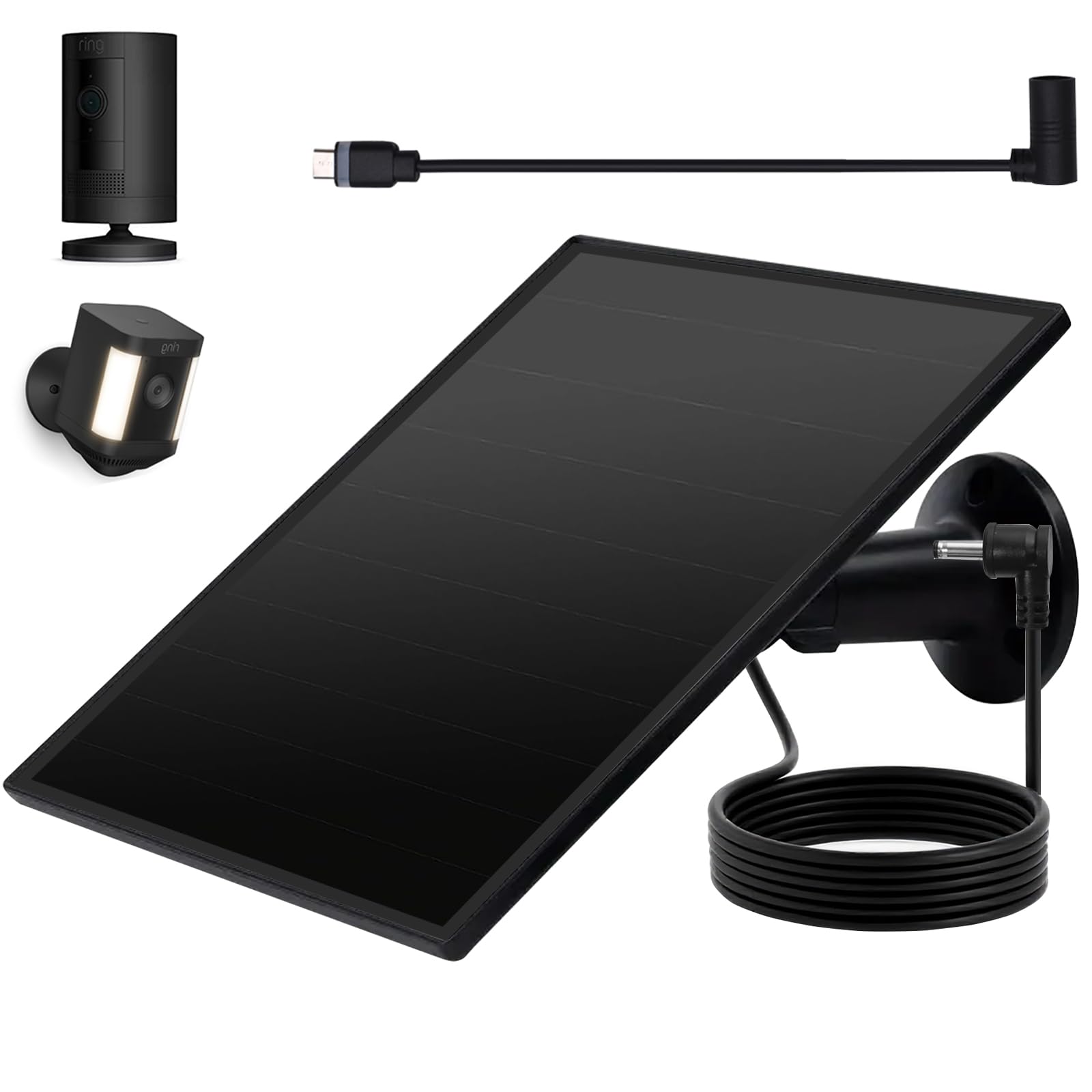 Ring Camera Solar Panel, 5W Solar Charger Compatible with Rings Spotlight Plus/Pro, Stick Up Outdoor Cam Battery, 10ft Long Cable with Ring Barrel
