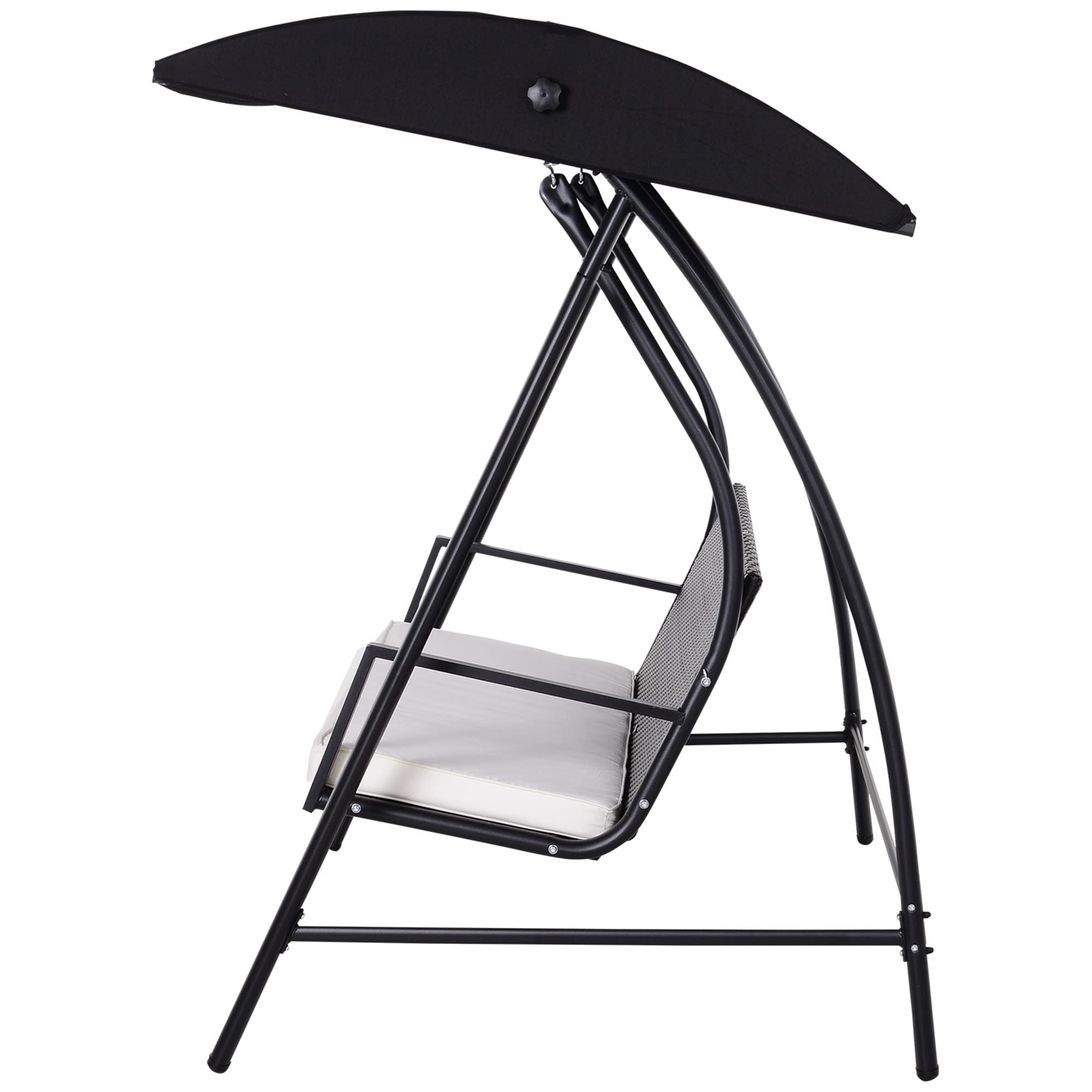 Outsunny Hollywoodschaukel 3-Sitzer aus Polyrattan Gartenschaukel mit verstellbar Sonnendach Sonnenschutz Sitzkissen Hängebank bis 360 kg belastbar Hängeschaukel für Garten 198x124x179cm Schwarz