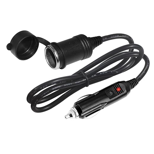12 V extension cord, 3 ft, plug to socket, fused