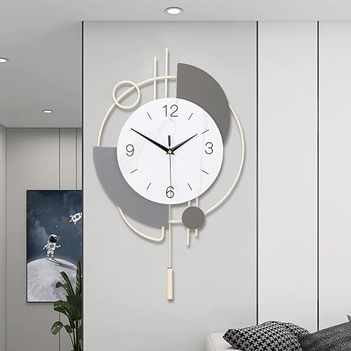 Reloj de pared decorativo de cuarzo silencioso con péndulo, grande para sala de estar, cocina, baño, dormitorio, 13 x 21.65 pulgadas (beige)