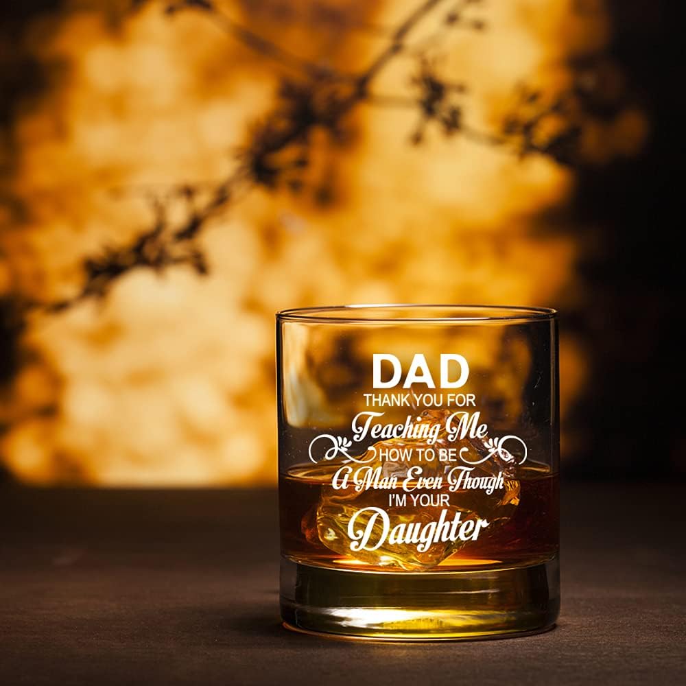 Perfectinsoy Dad Thank You For Teaching Me How To Be A Man Even Though I'M Your Daughter Whiskey Glass with Gift Box, Dad Thank You Gifts, Father's Day Birthday Gifts for Men Father Grandpa Stepfather - Image 4