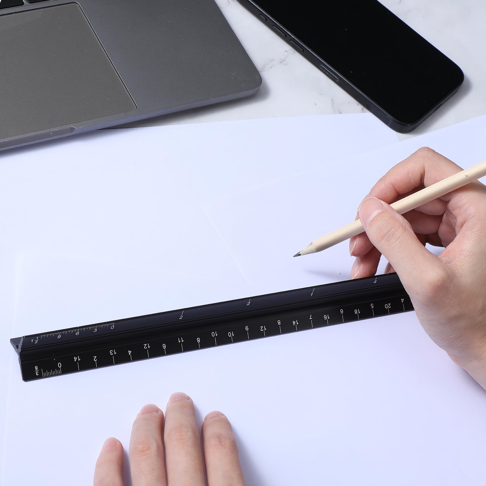 10 righelli per architettura da 30,5 cm, per architetti, ingegneri, ingegneri, triangolari, in lega di alluminio, strumenti di misurazione per architetti, ingegneri, disegnatori, artisti (nero)