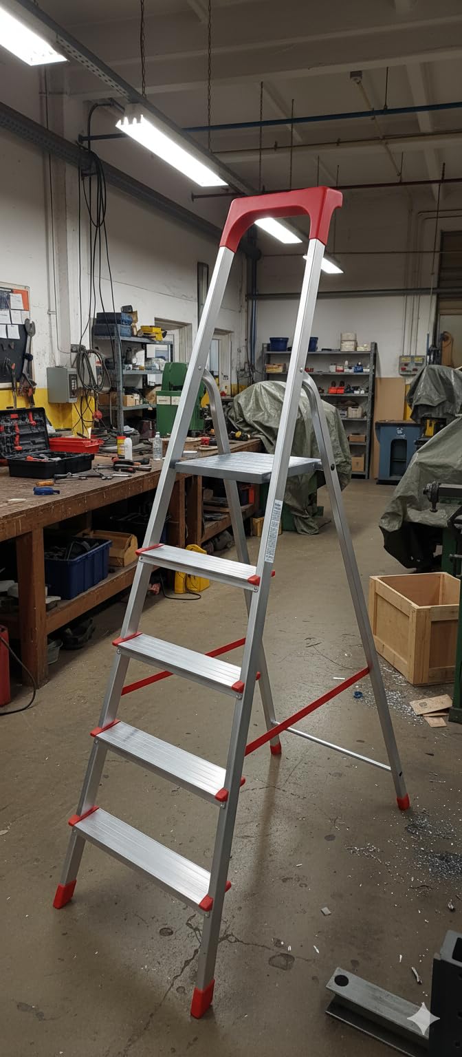 Scala Domestica in Alluminio Martina 3 Gradini con Piattaforma, Pieghevole e Leggera, Vaschetta Portaoggetti, Portata 150 kg, Certificazione EN131, Made in Italy