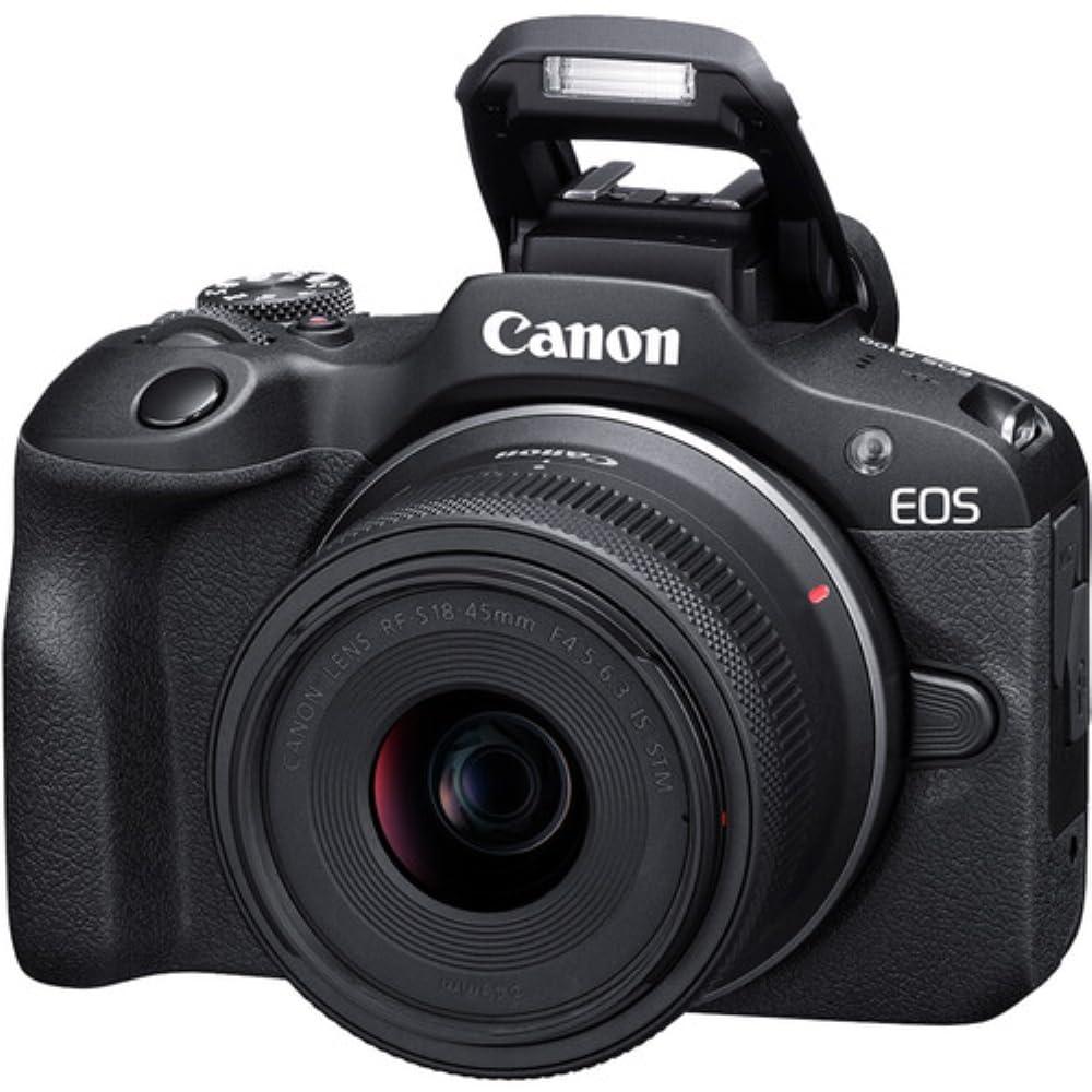 Canon EOS R100 Mirrorless Camera with RF-S18-45mm F4.5-6.3 IS STM Lens Kit, 24.1 Megapixel CMOS (APS-C) Sensor, 4K Video, RF Mount | Black Bundled with 64GB Memory Card & Camera Shoulder Bag (3 Items)