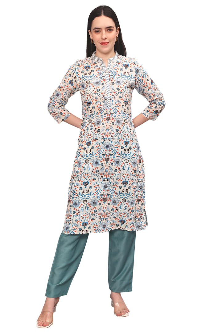 Dennis Lingo Women's Cotton Printed Kurta for Women â€“ Straight Fit, Collared Neck, 3/4 Sleeves | Casual in multi