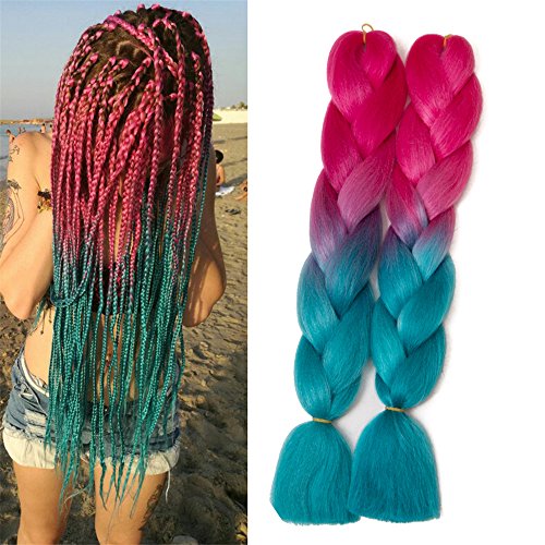 VERVES Braiding Hair 5 piece/lot 24 inch Braids 100g/piece Synthetic ombre Fiber Hair Extensions crochet braids (peach pink ombre turquoise)