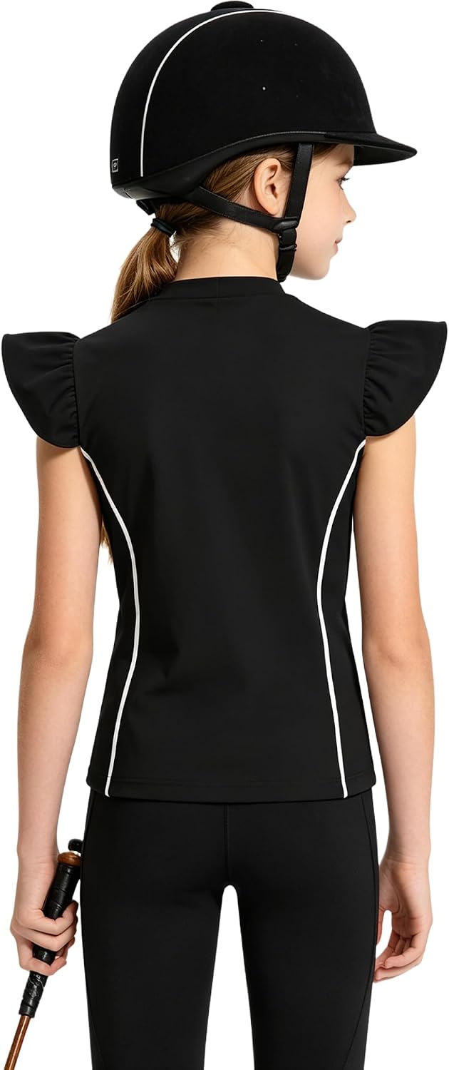 Jugaoge Half Zip Athletic Top for Kids Girls Flying Sleeve Riding Shirt Competition Equestrian Clothing