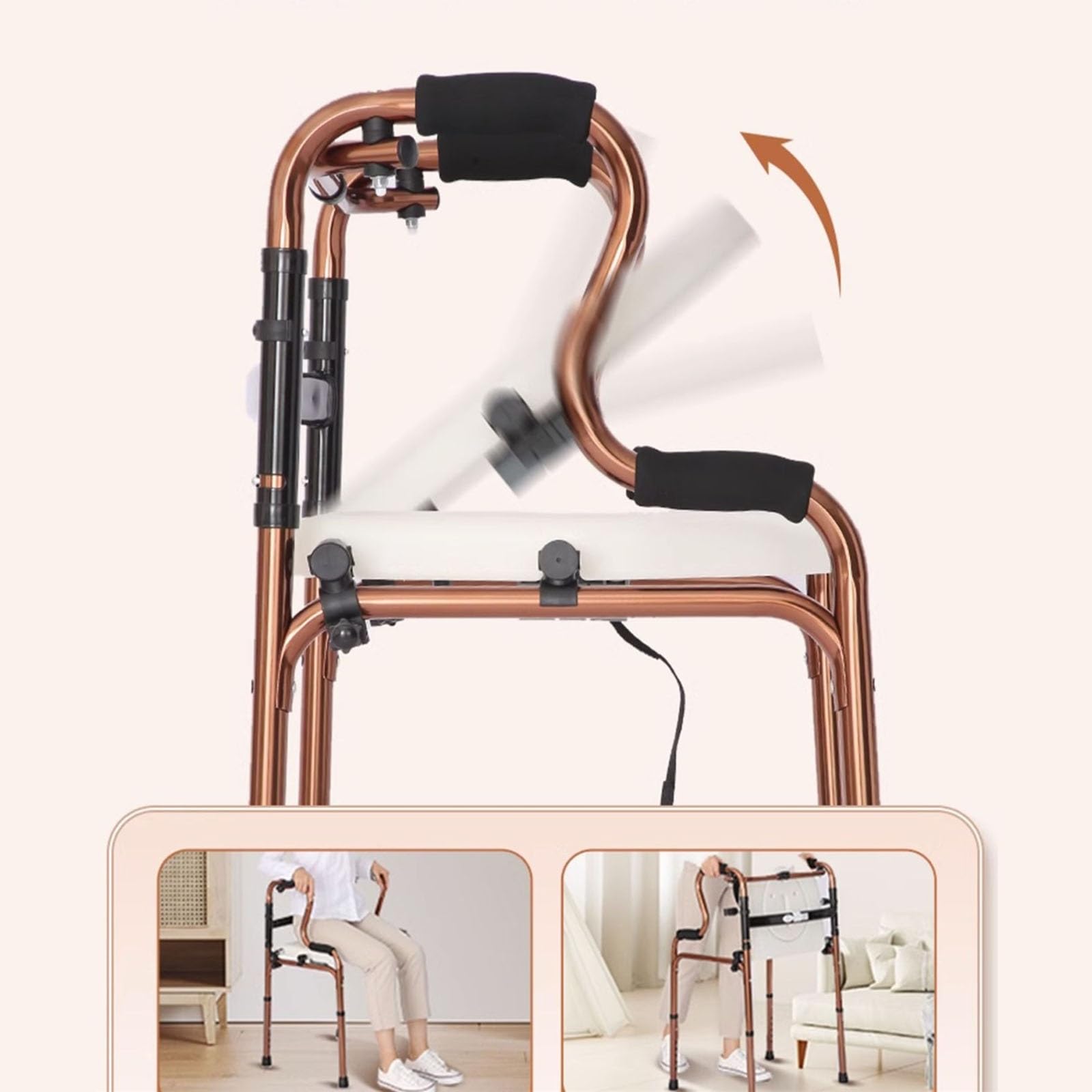 Andador para Ancianos Andadores con Ruedas for Personas Mayores, Ayuda for Caminar con Asiento y Brazos Ajustables, Andador médico Plegable de Aluminio Andador Ligero