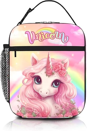 Miniatura 1 de Lonchera con diseño de unicornio arcoíris para niñas, con aislamiento para niñas, con soporte para botella de agua, recipientes para comidas con