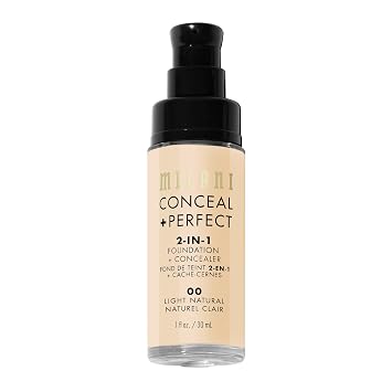 Milani Conceal + Perfect 2-in-1 Foundation + Concealer for a Flawless Complexion, Under Eye Corrector, Cover Redness and Imperfections, Waterproof and Sweatproof - 00-Light Natural