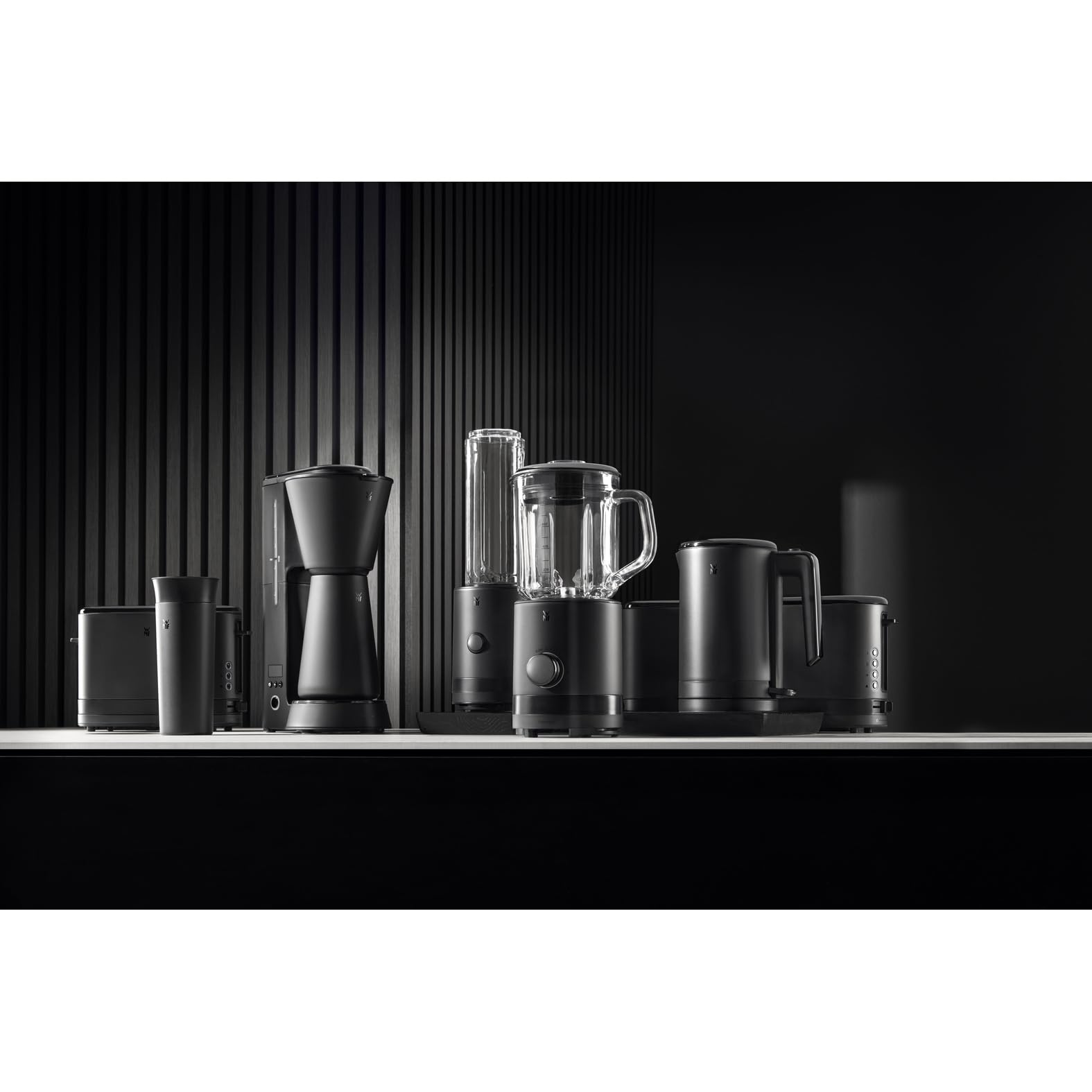 WMF Kitchenminis - Batidora vaso 0,8 l de 400 vatios, batidora de acero inoxidable Cromargan, licuadora pequeña con jarra de vidrio, 5 velocidades, función de pulso, perfecta para 1-2 porciones