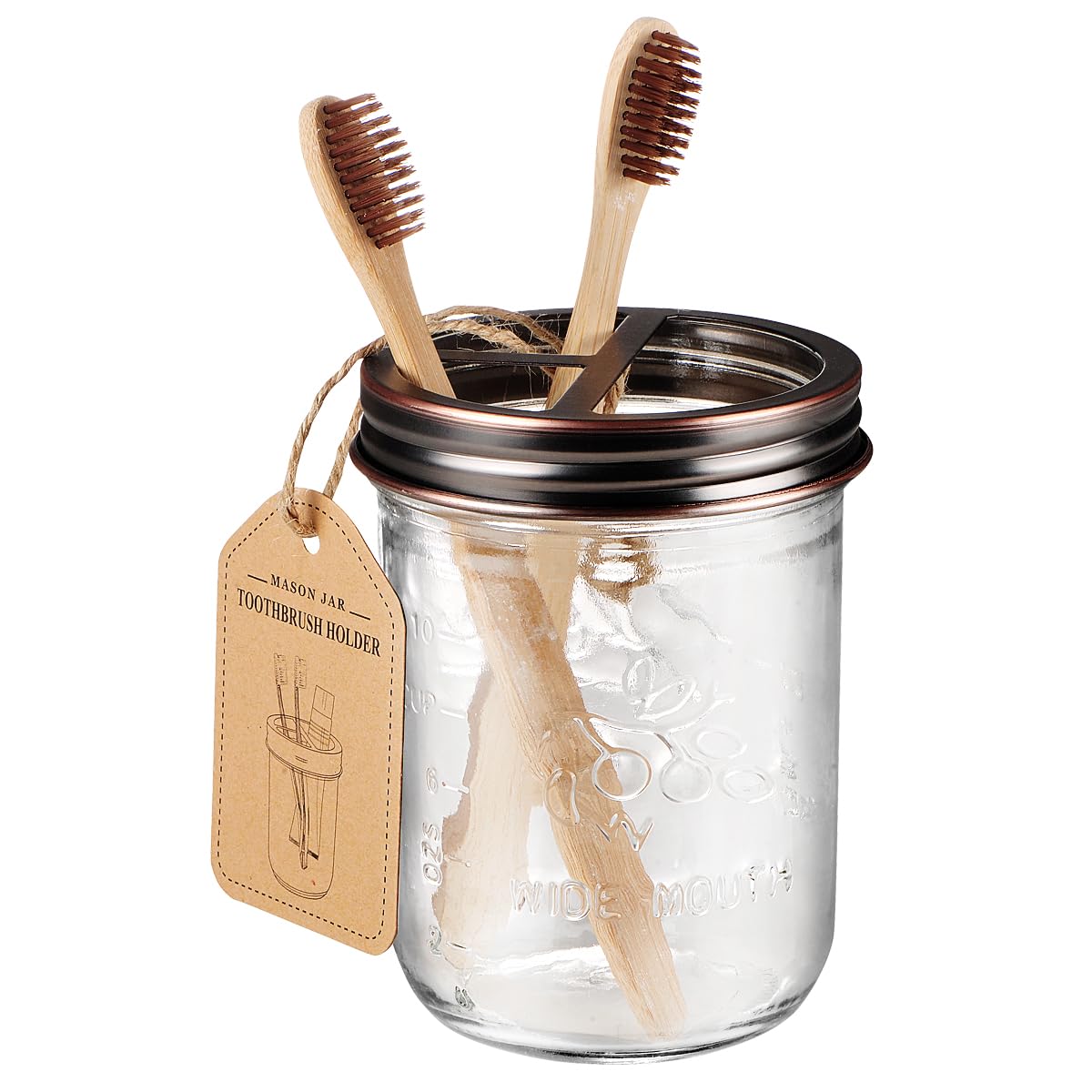 Mason Jar - Juego de accesorios de baño de 4 piezas, dispensador de jabón de loción y 2 soportes Qtip y soporte para cepillos de dientes, decoración rústica de granja, decoración del hogar de 4