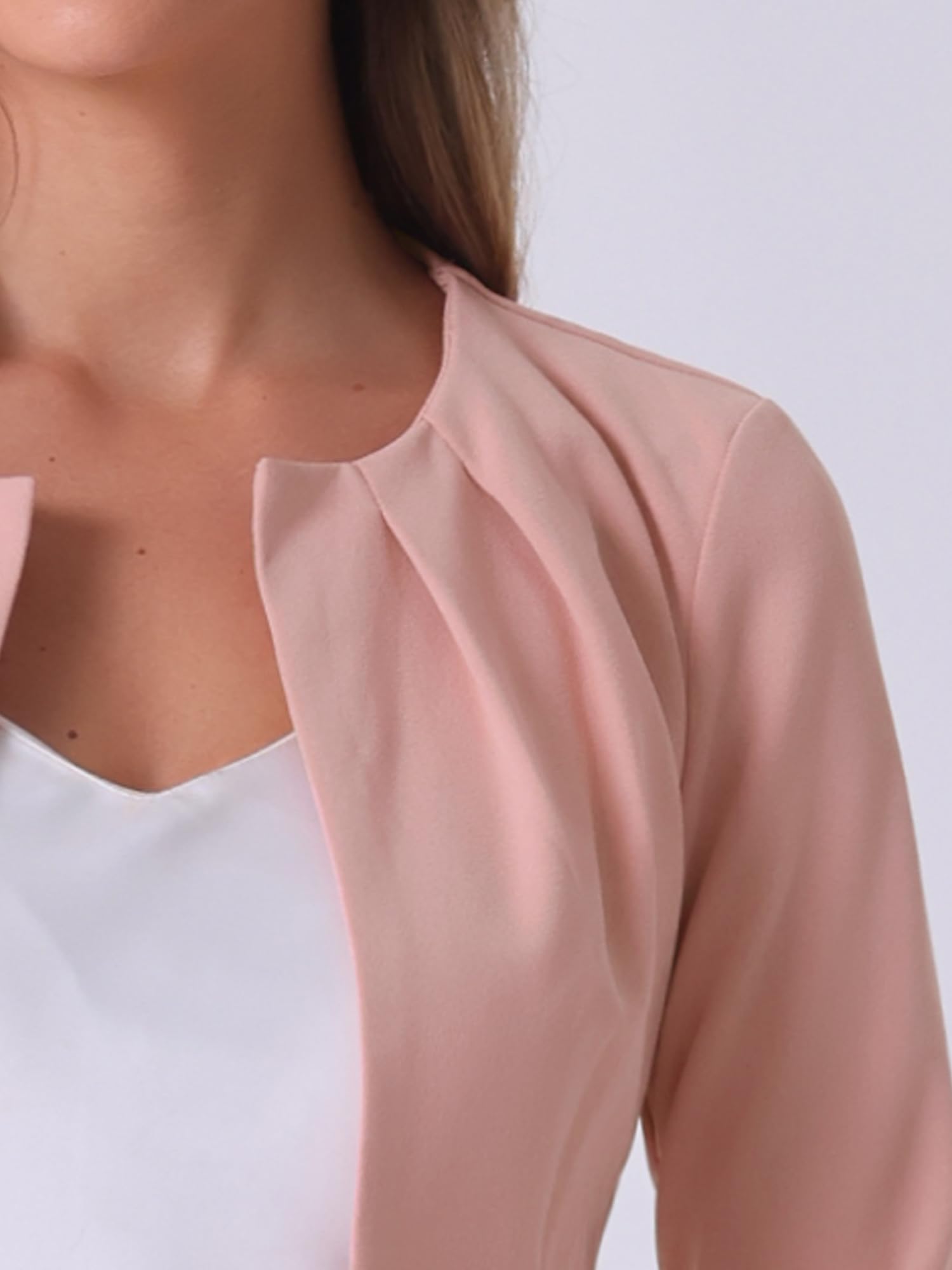 Allegra K Boléro en Mousseline Femme Blazer Court de Bureau à Haussement d'Épaules et à Manches 3/4 Cardigan Léger Plissé sans Col