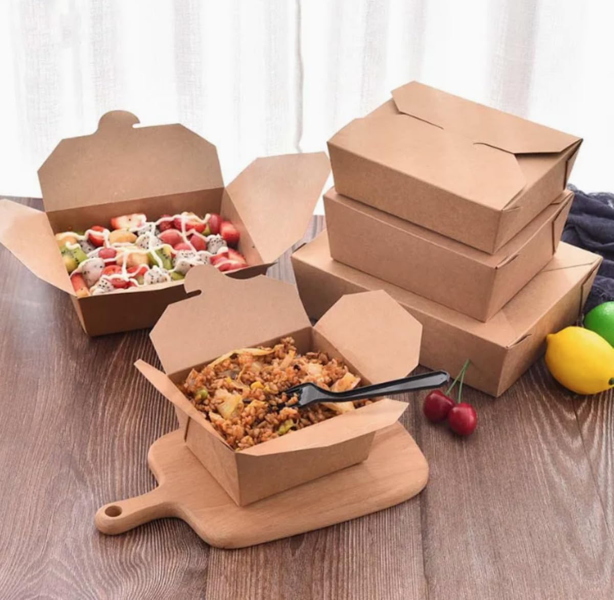 HOT BARGAINS 150 X 26oz (739ml - No.6a) Takeaway Food Boxes Cardboard Leak Proof Design Biodegradable Kraft Food Containers Size No.6a (150)