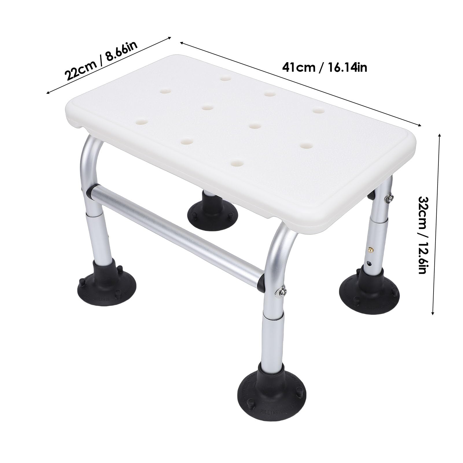 Duschstuhl, Badehocker, Höhenverstellbar, rutschfeste Füße mit Abflusslöchern, Robuster Badezimmersitz aus Aluminiumlegierung für ältere und Behinderte Erwachsene, 40,9 X 21,6 X