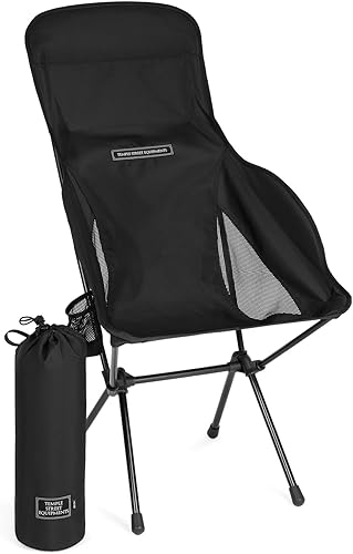TSE HC100 Silla de campamento, silla plegable ligera de 3.36 libras con soporte para tazas, portátil y fácil de transportar para campamento, playa,