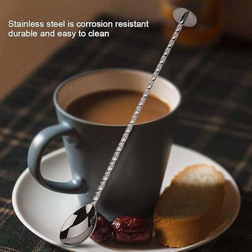 Miniatura 7 de Cuchara agitadora de cóctel, cuchara de acero inoxidable, cuchara de cóctel para bebidas, herramienta de mezcla de café con mango largo (# 9 negro)