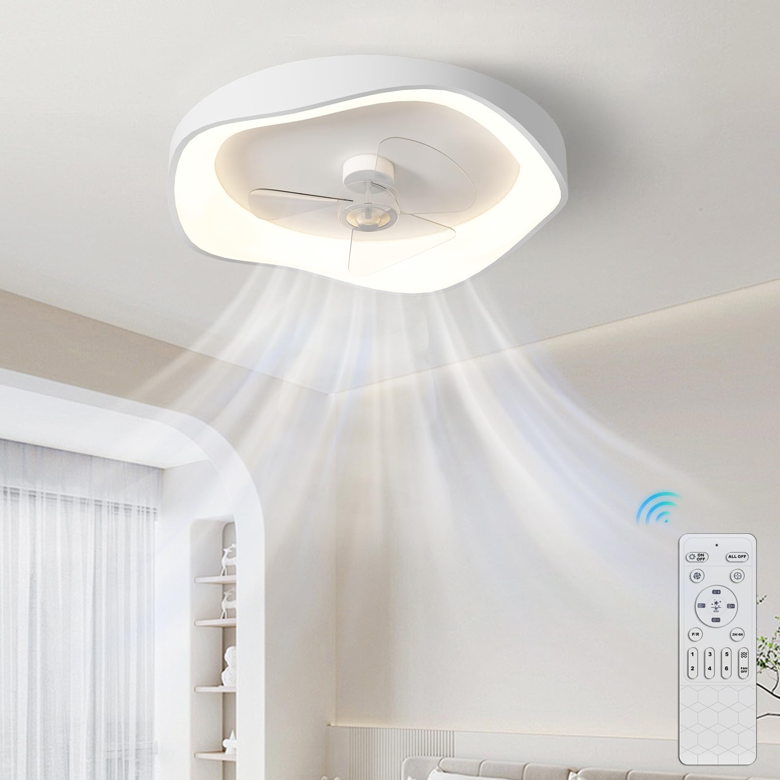 SXDMOUBK Reversible Ceiling Fan with Light 6 Speed Quiet Dimmable 3 Colors APP/Remote Control Timer for Bedroom Living Room Kitchen Modern Chandelier