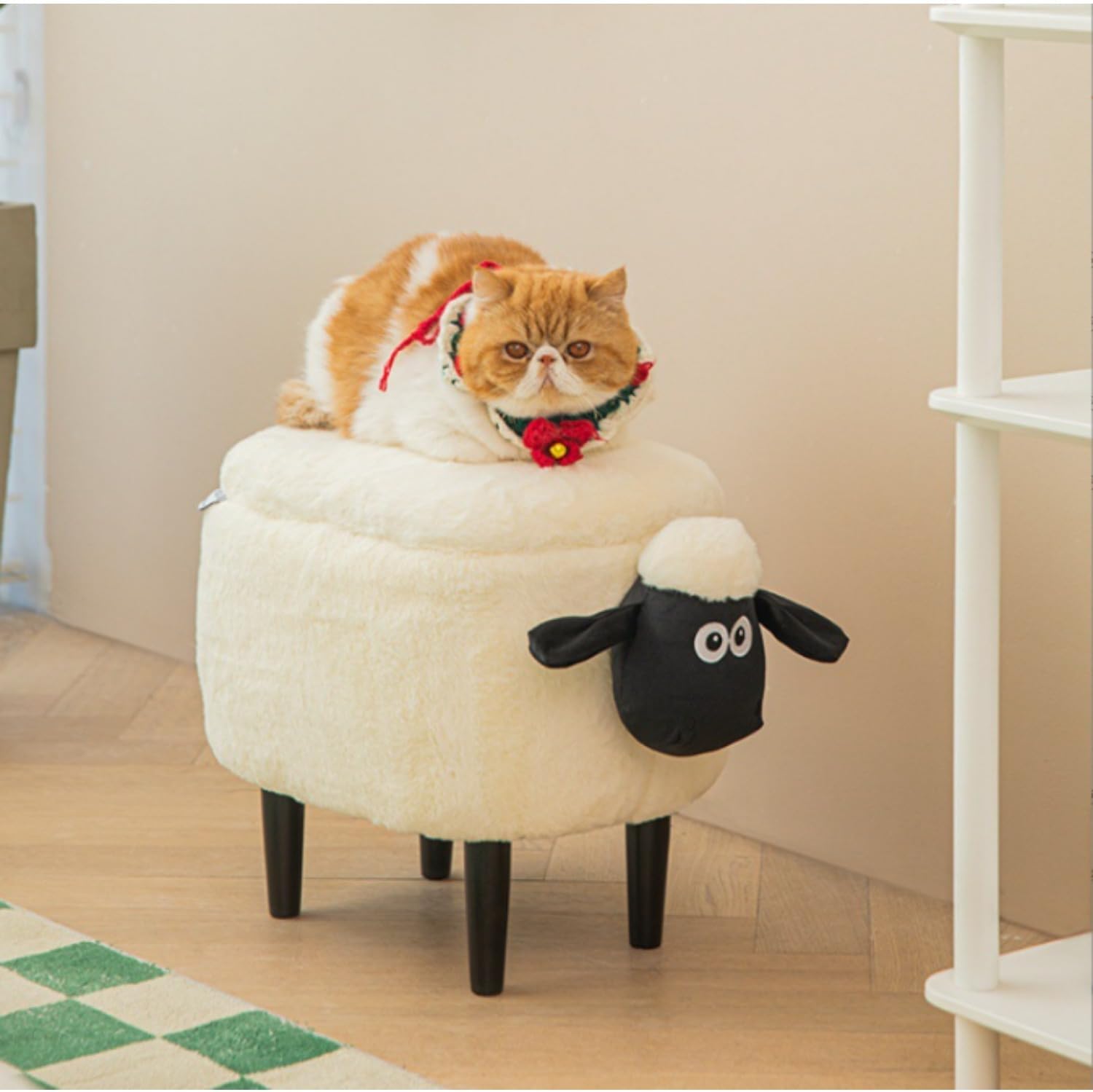 収納付き羊スツール かわいい動物オットマン 子供用椅子 木製フレーム＆脚 丈夫な耐荷重設計 グレー 玄関ベンチ 靴脱ぎ用 足置き リ