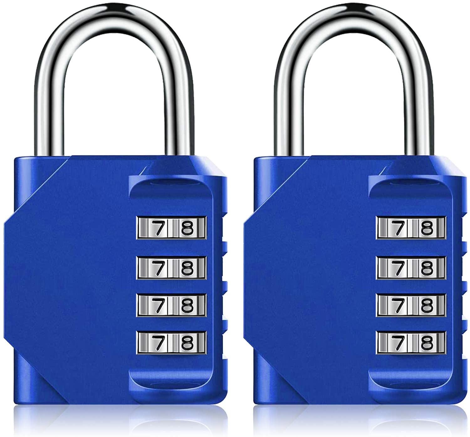 Combination Padlock Locker Lock, 4 Digit Combo Lock for Locker, Gym, School, Luggage, Gate, Suitcase, Bike, Cabinet, Shed, Storage - 2 Pack Blue