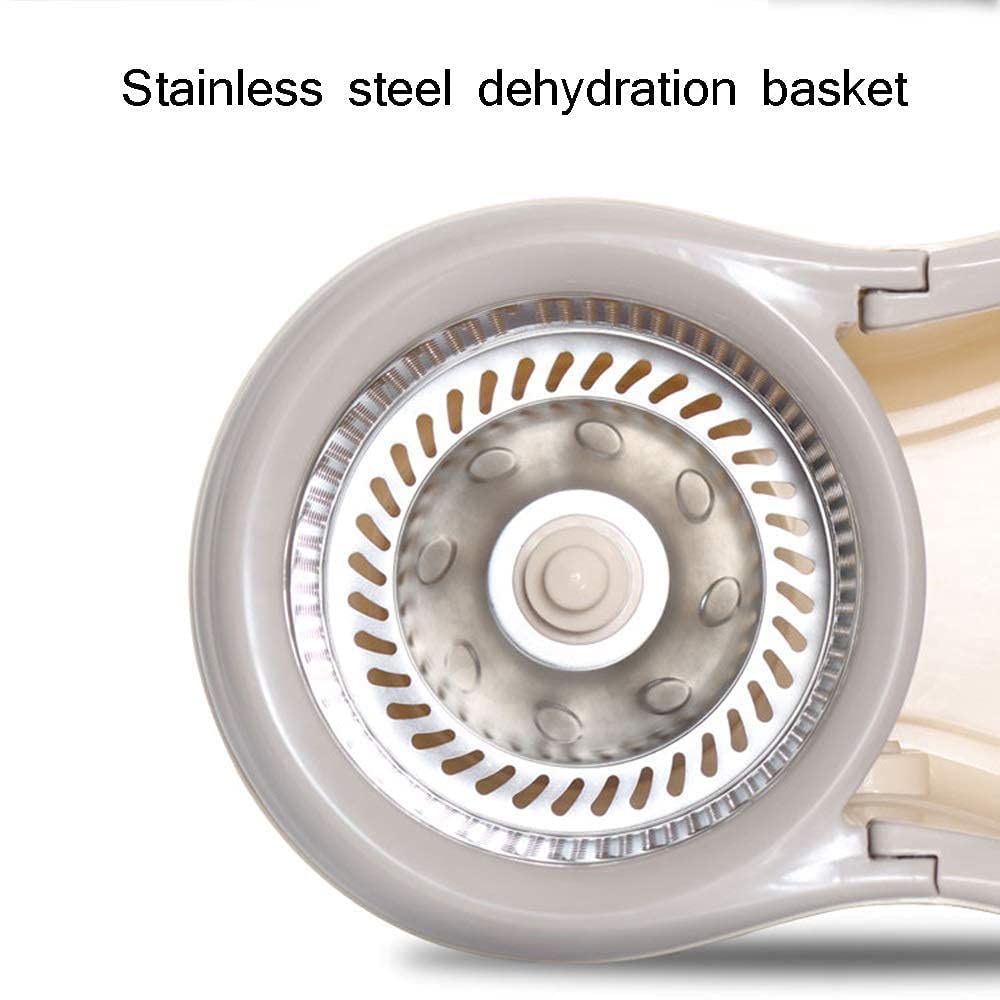 Secchio mocio Rotante 360 ° con cestello disidratazione in Acciaio Inossidabile e testine Secco rotanti in Microfibra con Secchio 2 Teste Sistema Pulizia Pavimento