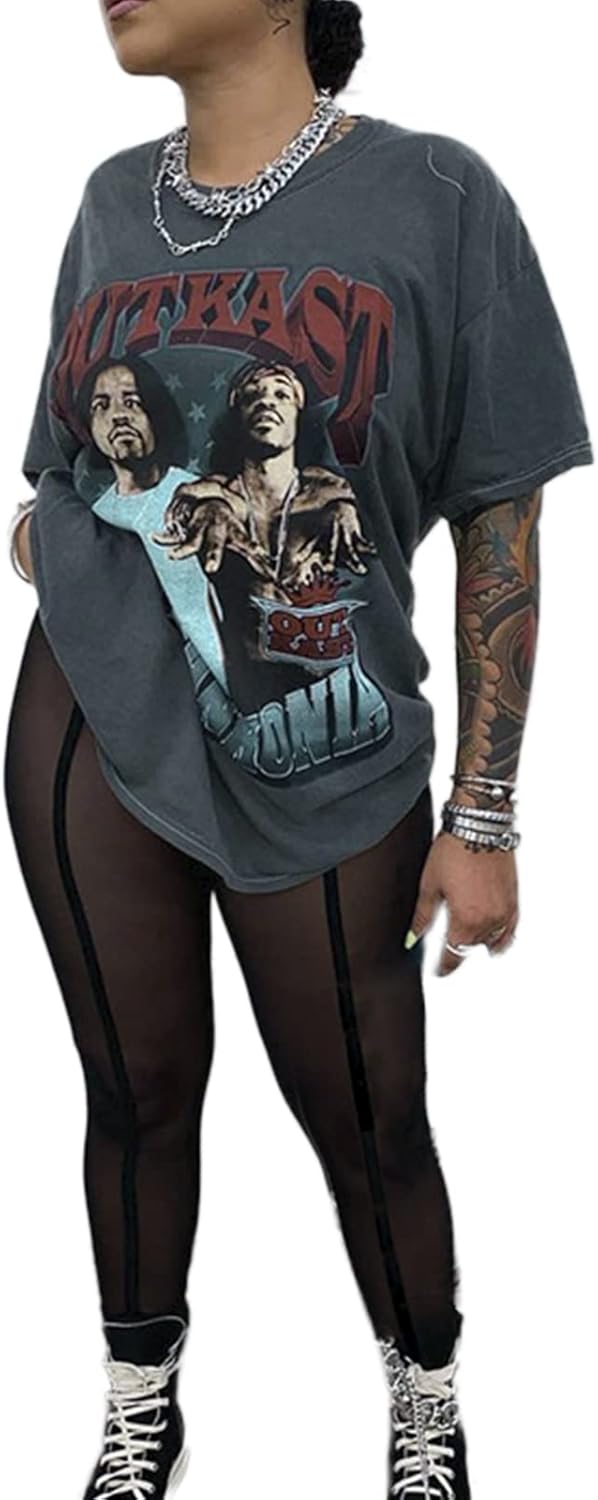 magorange Women Summer Casual Graphic tee Round Neck Loose Fit Short Sleeve T Shirt Club Outfits Grey