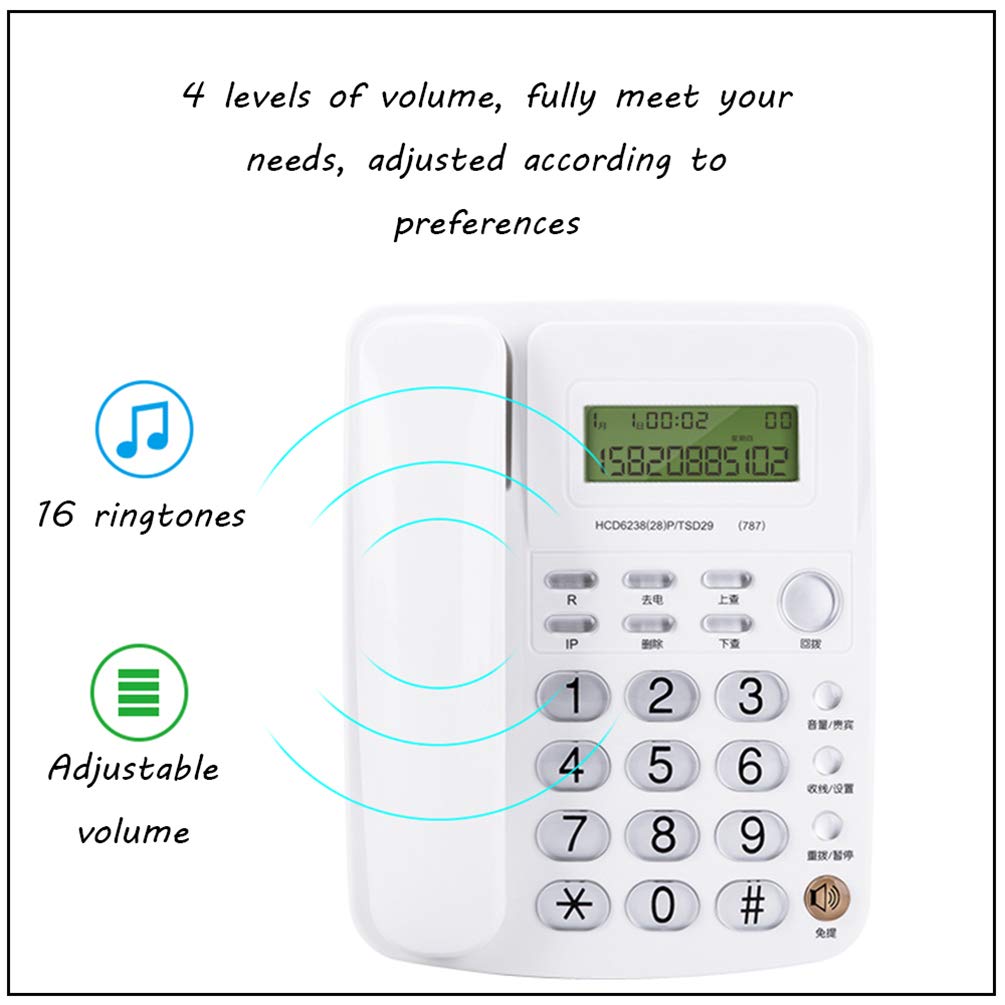 Telefono da scrivania classico a pulsanti grandi, Telefono fisso con grandi pulsanti in cristallo, funzione ID chiamante, senza batteria, adatto for uffici, hotel, scuole(Red)