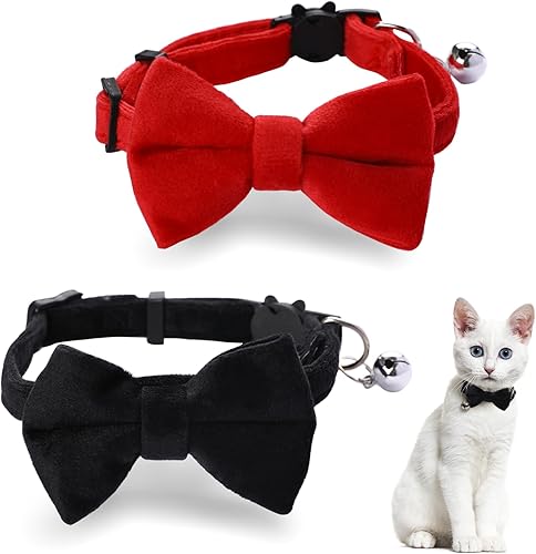Collar de terciopelo para gato, lindo collar de pajarita para niños y gatos, collares de gatitos con campana, collar ajustable para cachorros,
