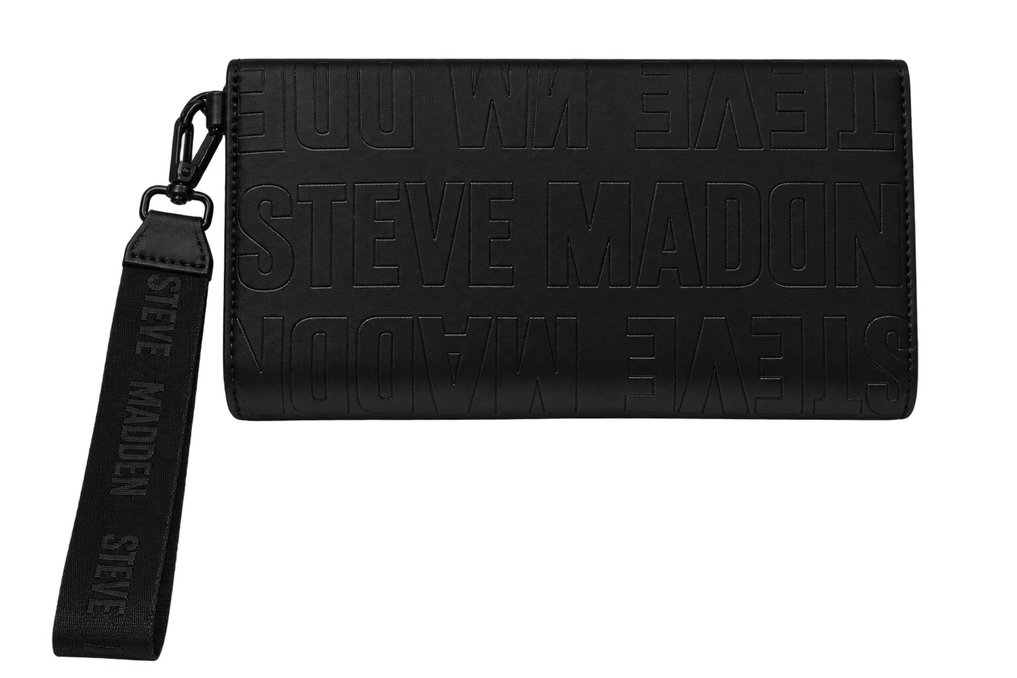 Steve Madden BMASON - Pochette da polso da donna, con logo goffrato, 19,1 x 10,2 cm, Nero/nero, Taglia unica, Pochette da polso