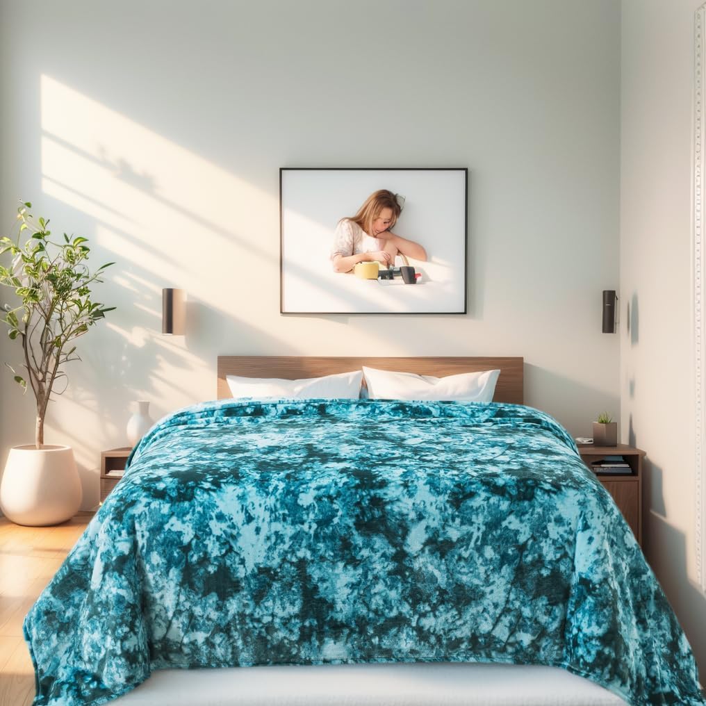 HOZY Fuzzy Faux Fur Throw Blanket, Super Soft and Cozy, Luxury Fluffy Throw Blankets for Bed Couch, Chair and Sofa - Teal, 220 X 240cm - Image 3