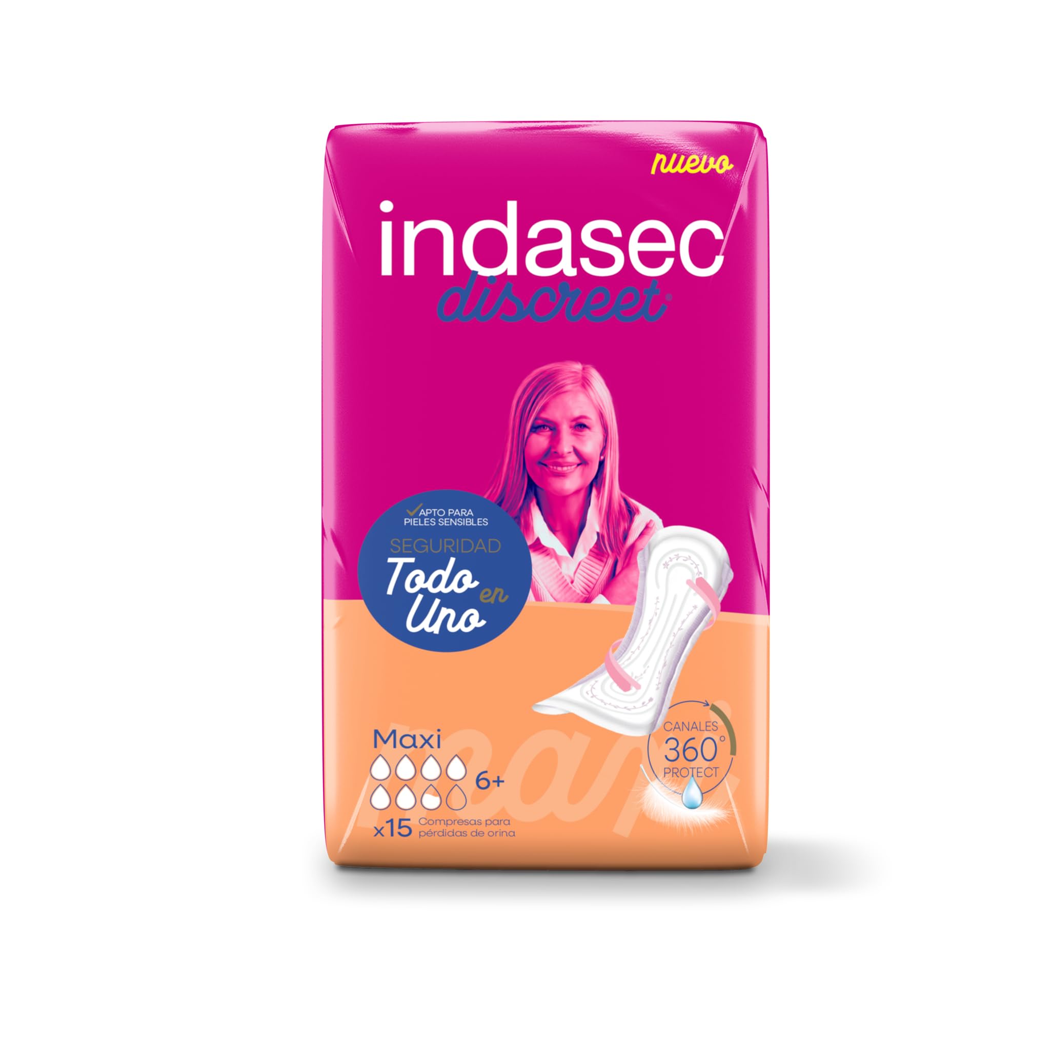 Indasec Discreet Maxi, Pack de 6 bolsas (90 unidades)