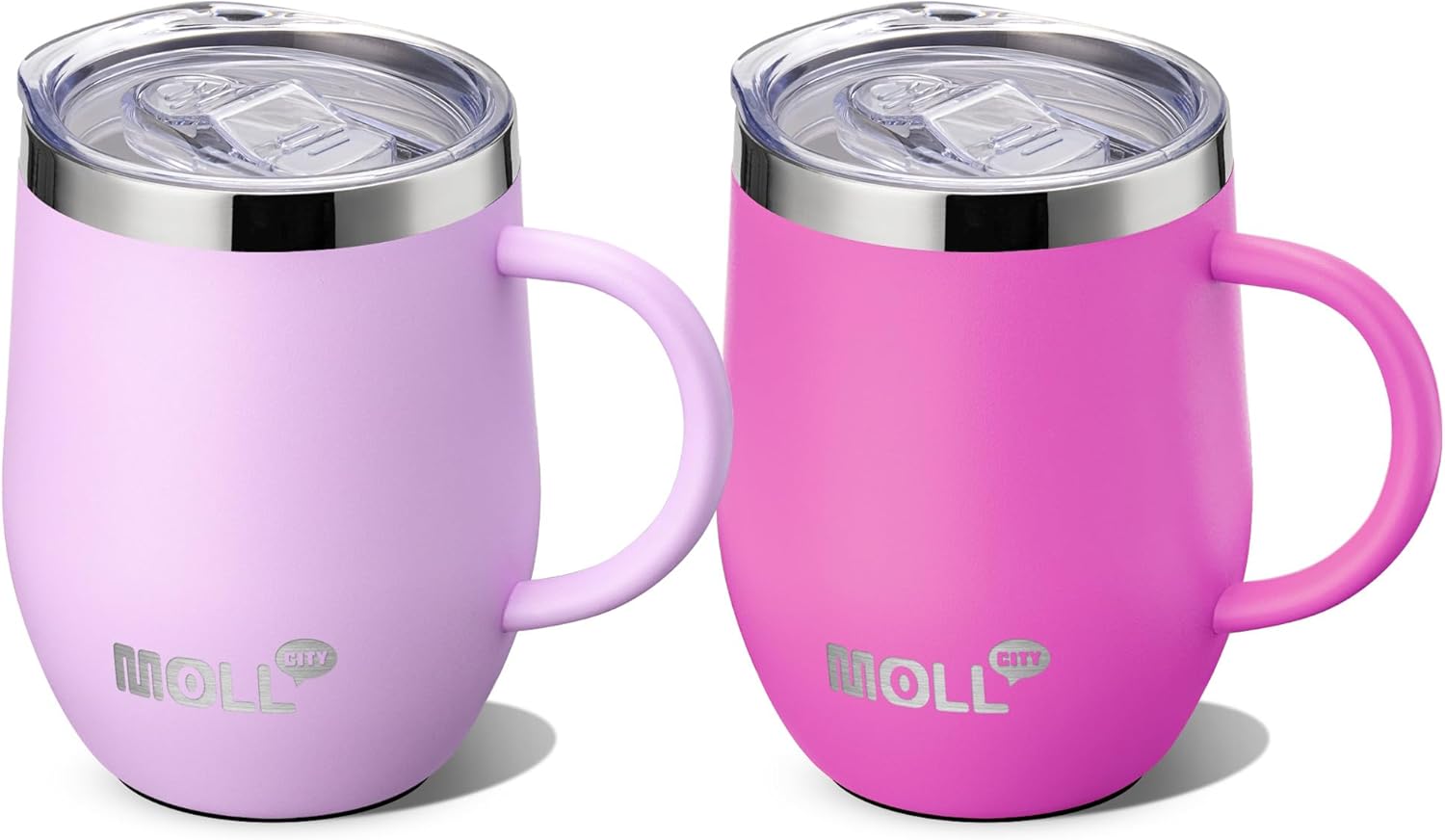 12 oz Tumbler with Handle and Straw-2 Pack Stainless Steel Double Wall Vacuum Insulated Tumbler Cup with Lid-Reusable Metal Travel Cup Leak Proof and BPA Free (Purple-Hot Pink) Purple Pink-Hot Pink