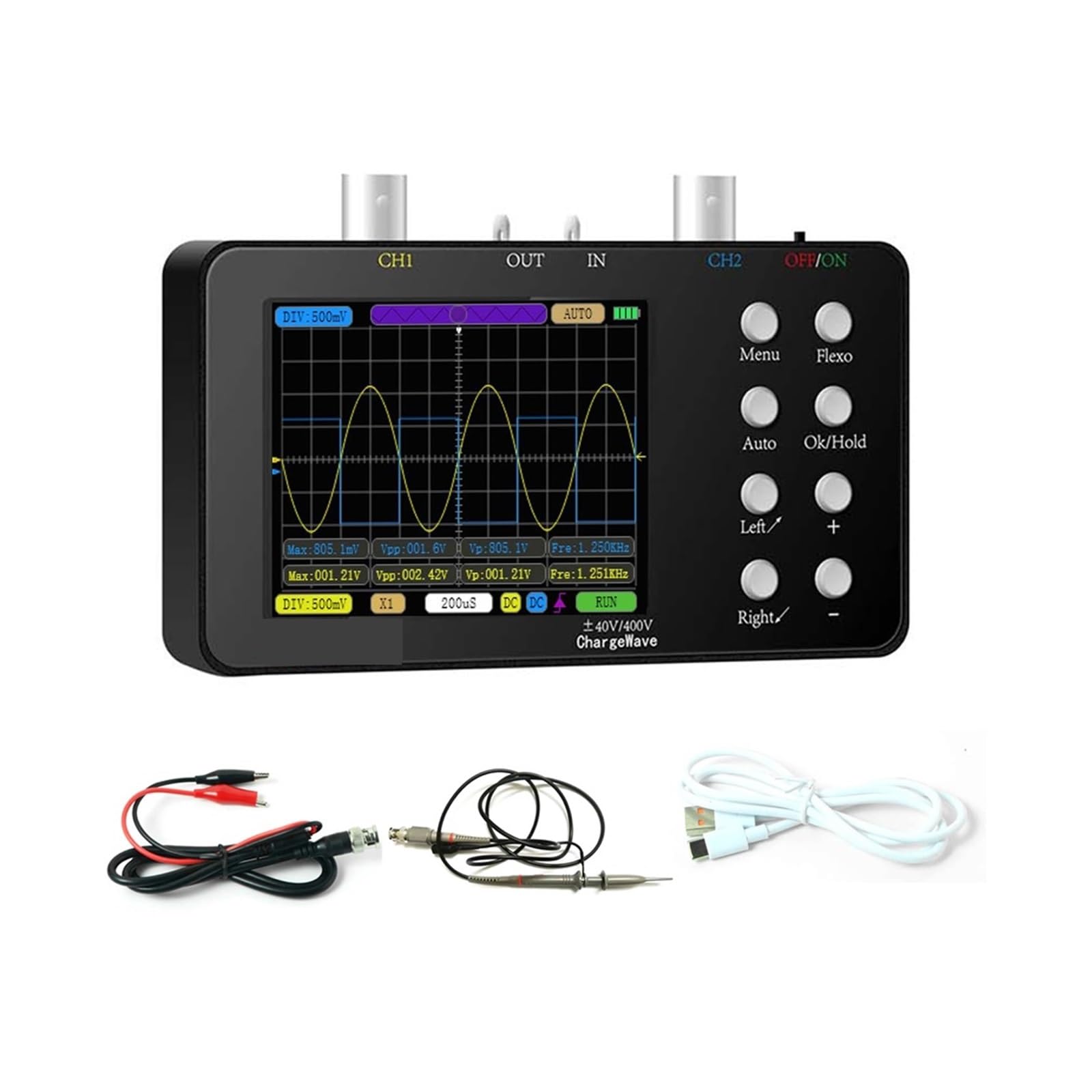 Osciloscopio digital Tasa de muestreo de 50M Osciloscopio de corriente de ancho de banda analógico de 10M Osciloscopio de doble canal de forma de onda de corriente de 6A Prueba de voltaje y corriente