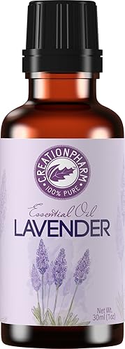 Creation Pharm Aceite esencial de lavanda, aceite de lavanda, 1 onza (1.0 fl oz), Aceite Esencial de Lavanda 100% puro, grado terapéutico prémium