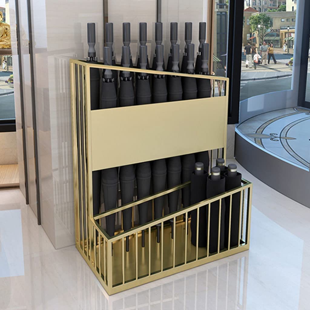 Porte-parapluies grand format double couche en métal doré pour cannes de marche