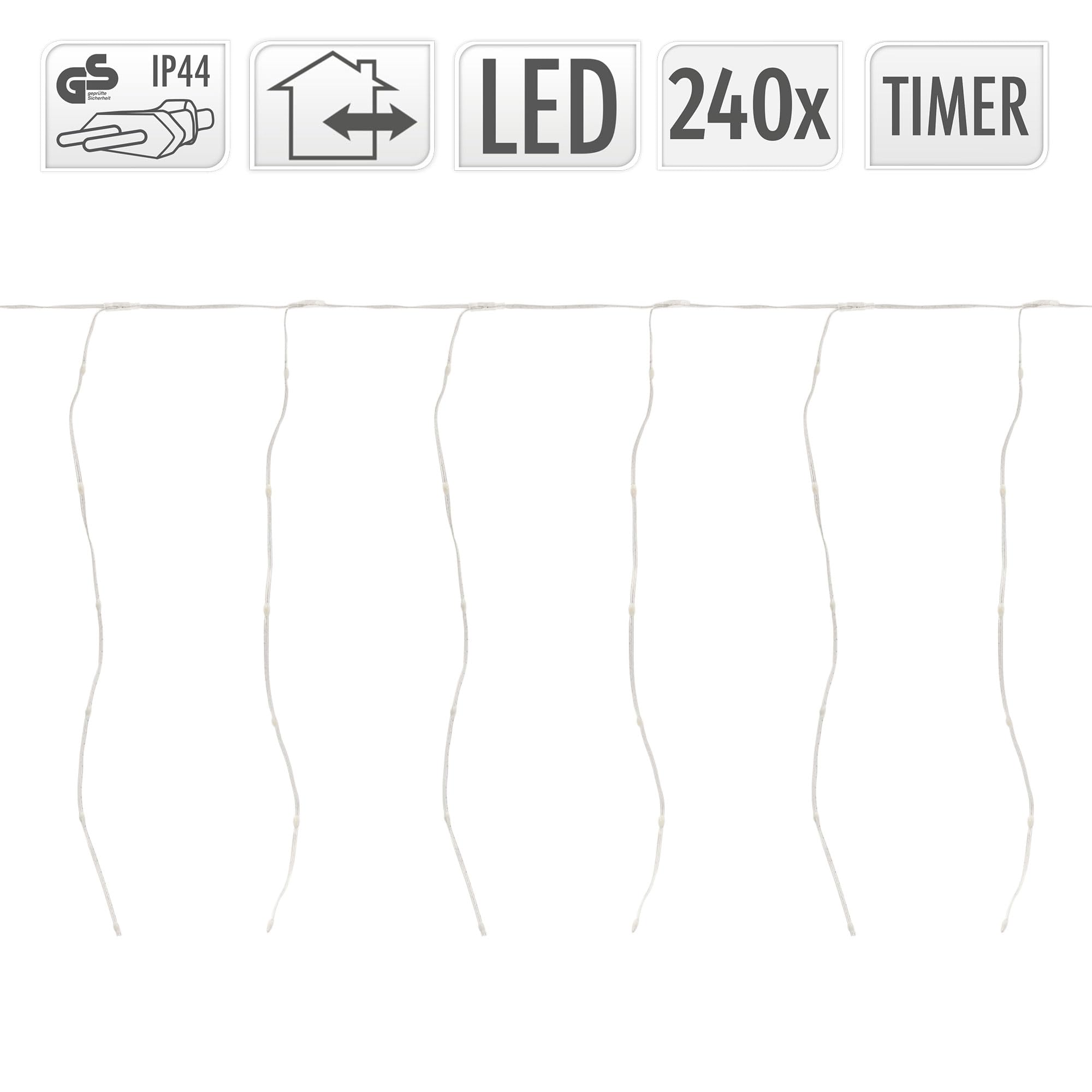 ECD Germany LED Lichtervorhang 6m, 240 LEDs Warmweiß, Timer, 19 Modi, Weihnachtsdeko Innen/Außen, 40 Stränge, LED Lichterketten Vorhang mit Fernbedienung, Weihnachten Fenster Lichterkettenvorhang
