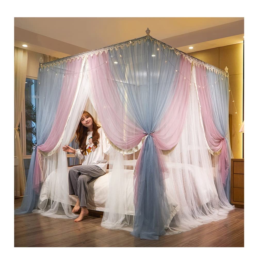 GTHTUHFD Mosquito Net Bed Canopy, Lace Embroidered Fringe Curtains For Bedroom Decor, Perfect For Princess Rooms,C-150X200cm/59X79inch