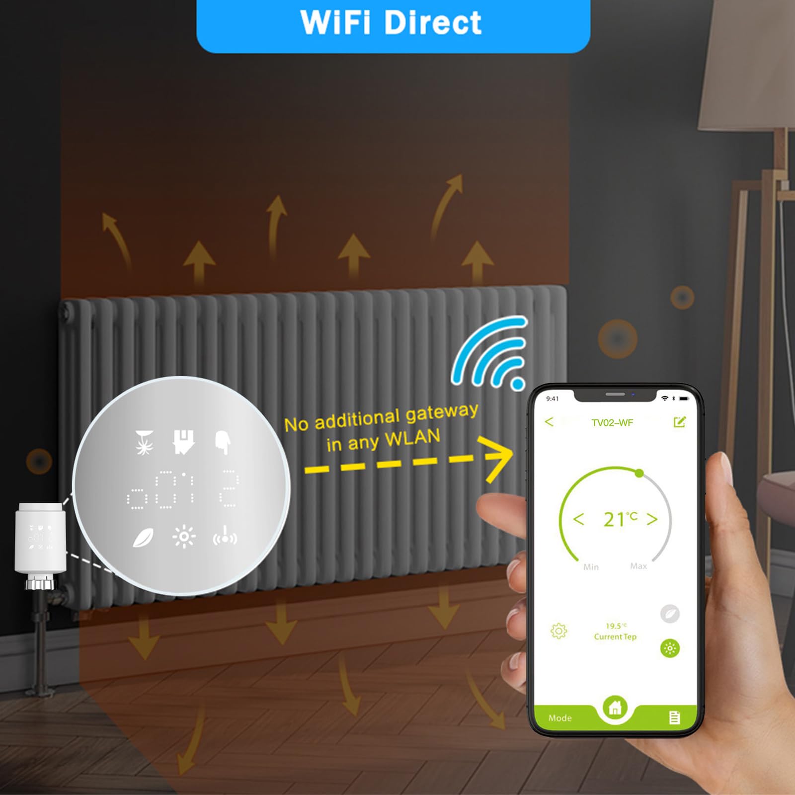 Válvula Radiador WiFi Direct Sin Puerta de Enlace Alexa Google Home