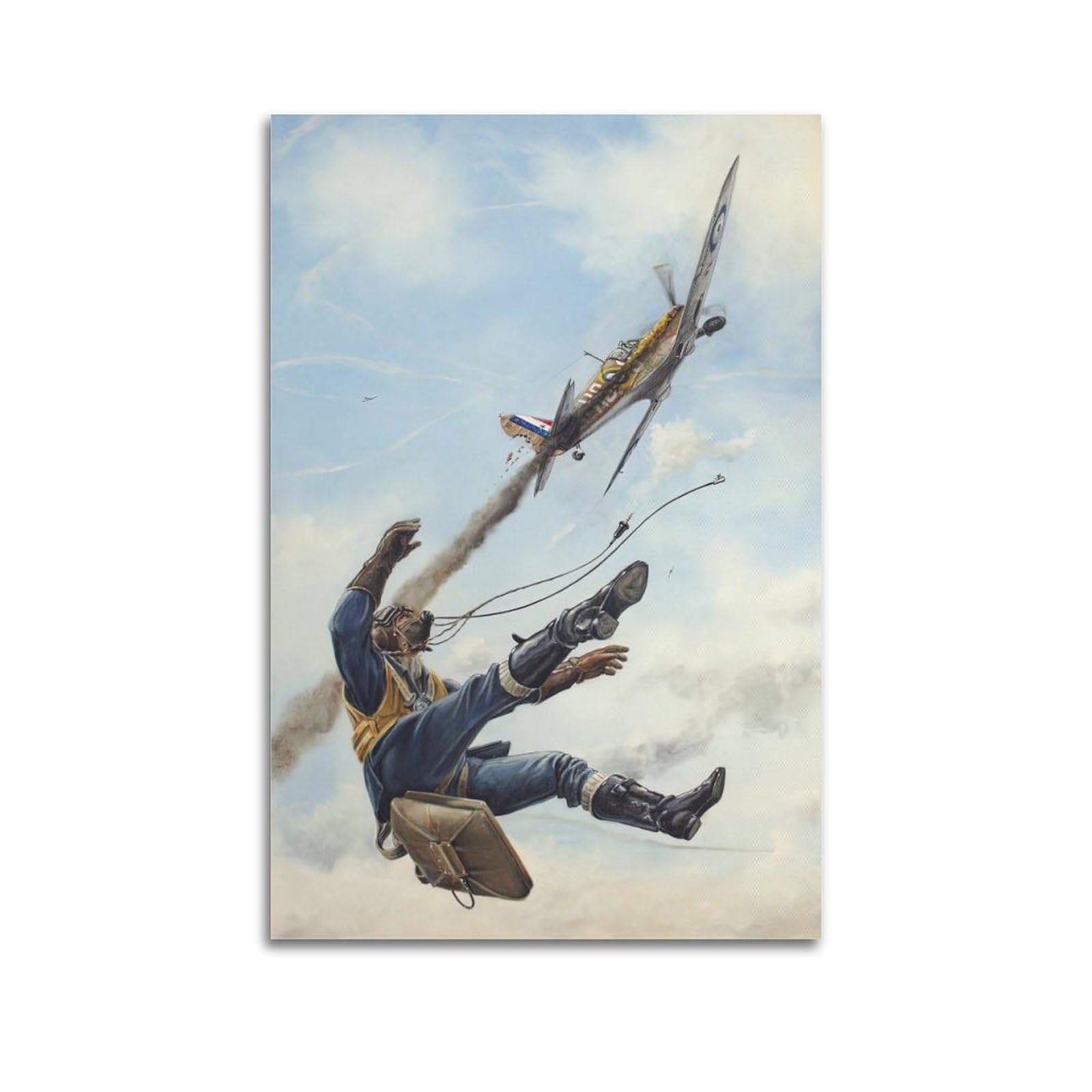 OKAHYS Vintage WWII Fighter Plane Poster Pilot Parachuting Artwork Decorative Painting Canvas Wall Artworks Picture 20x30inch(50x75cm)
