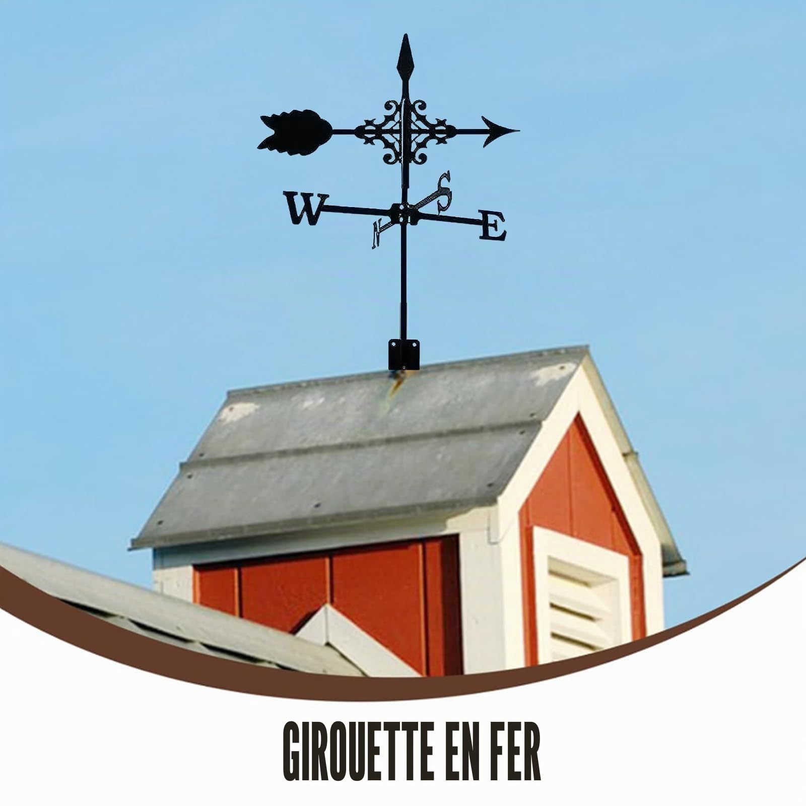 Girouette à vent en métal robuste pour prévisions météorologiques - Girouette avec support - Figurine décorative pour cour, terrasse et toit (drapeaux croisés)