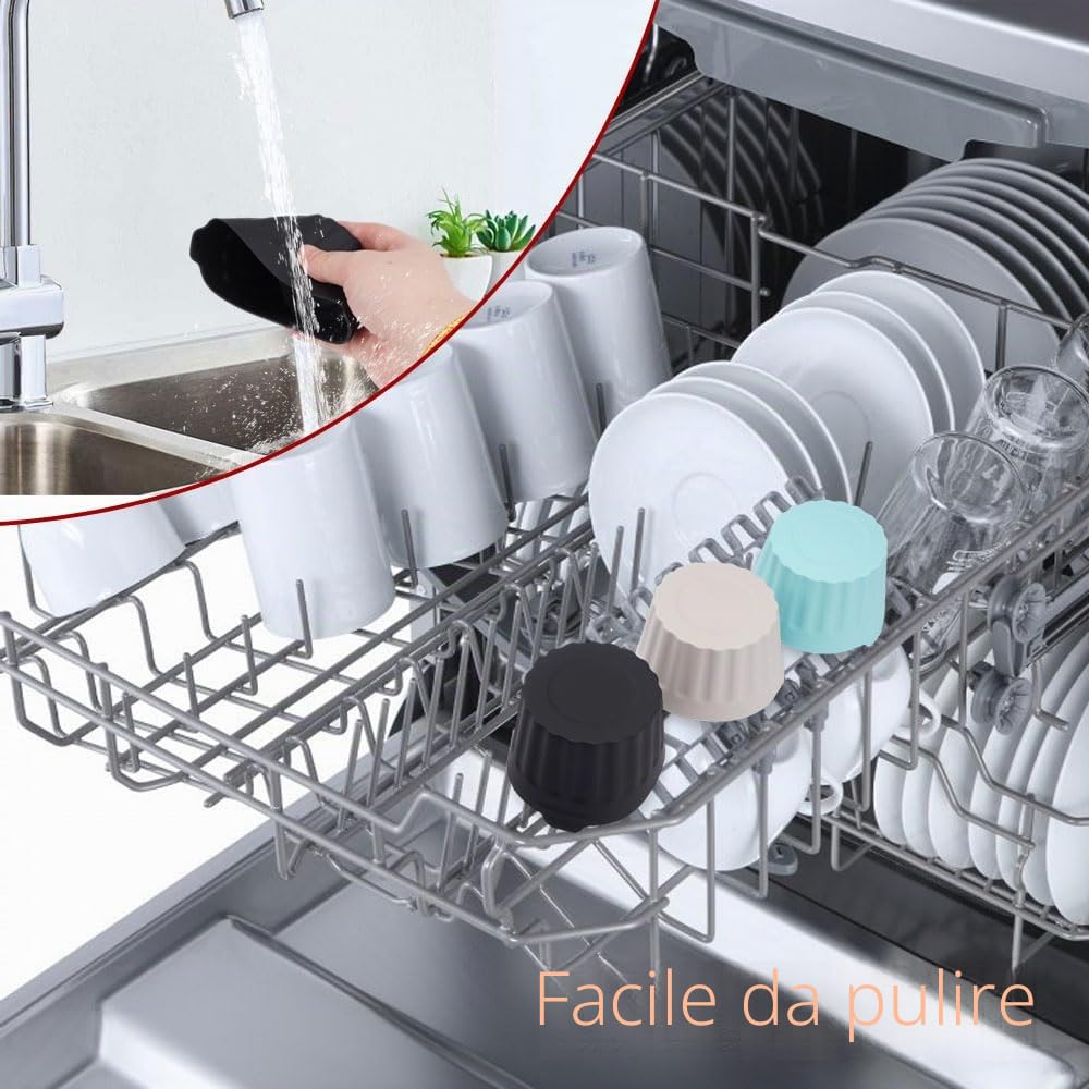 6 Pezzi Pirottini per Friggitrice ad Aria, Pirottini Silicone Senza BPA, Stampo per Uova in Silicone Antiaderente, Riutilizzabile Stampi per Muffin per Cupcake, Budini, Gelatina (Grigio + Blu + Nero)