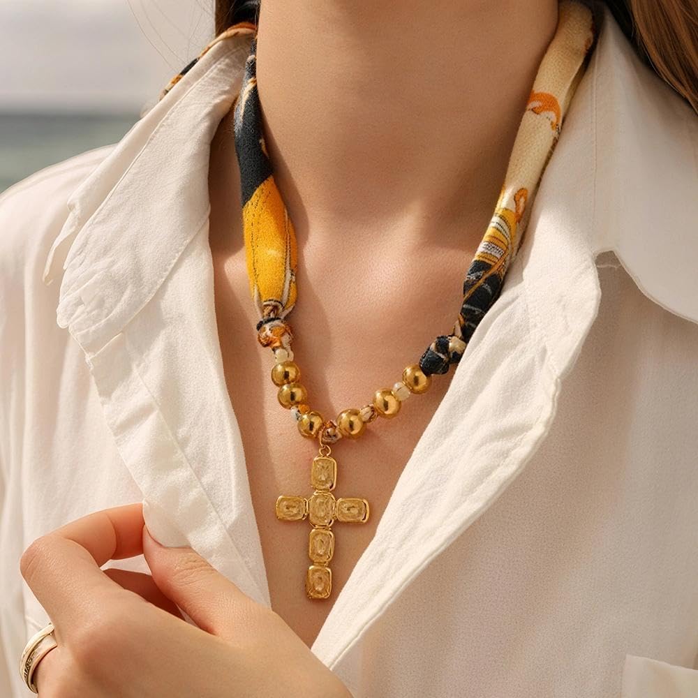 FUTIMELY Gold Heart Cross Scarf Necklace for Women,Vintage Large Heart Pendant Necklace,Unique Big Crucifixion Bandana Necklace Beach Jewelry Y2k Accessories - Image 2