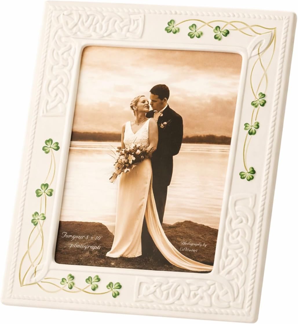 Tara 8x10 Wedding Picture Frame - Fine Parian China White Photo Frame - Handcrafted Shamrock Irish Decor